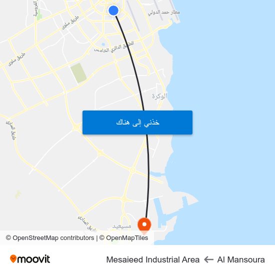 Al Mansoura to Mesaieed Industrial Area map