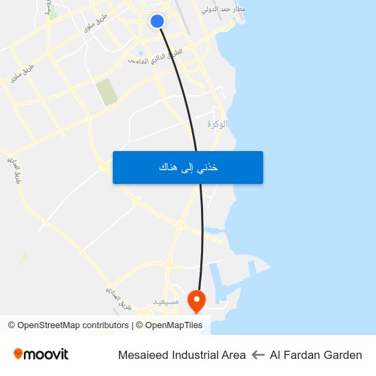 Al Fardan Garden to Mesaieed Industrial Area map