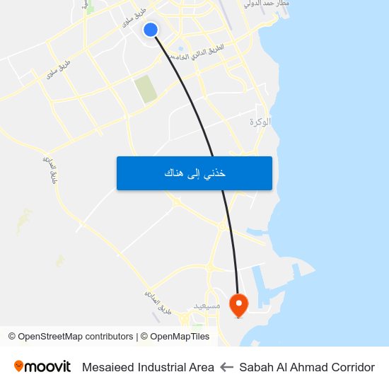 Sabah Al Ahmad Corridor to Mesaieed Industrial Area map