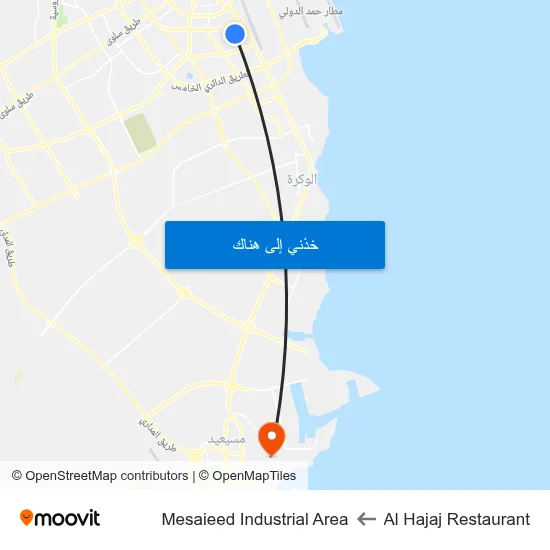 Al Hajaj Restaurant to Mesaieed Industrial Area map