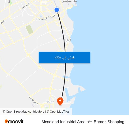 Ramez Shopping to Mesaieed Industrial Area map