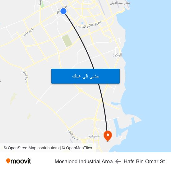 Hafs Bin Omar St to Mesaieed Industrial Area map