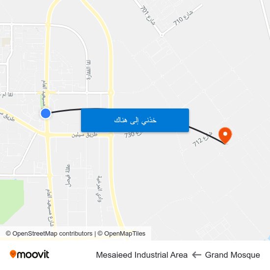 Grand Mosque to Mesaieed Industrial Area map