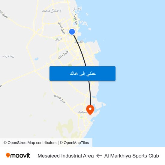 Al Markhiya Sports Club to Mesaieed Industrial Area map