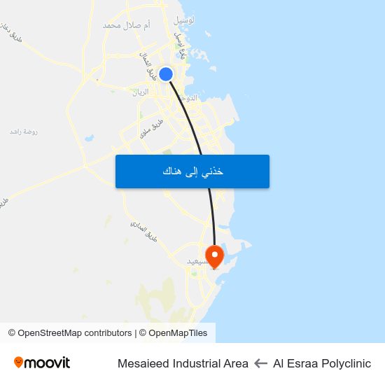 Al Esraa Polyclinic to Mesaieed Industrial Area map