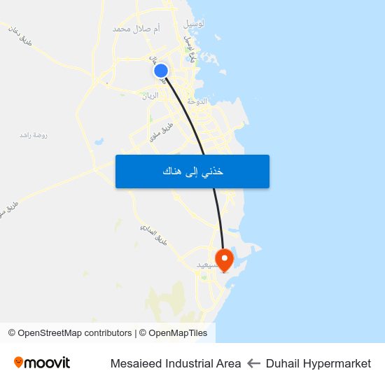 Duhail Hypermarket to Mesaieed Industrial Area map