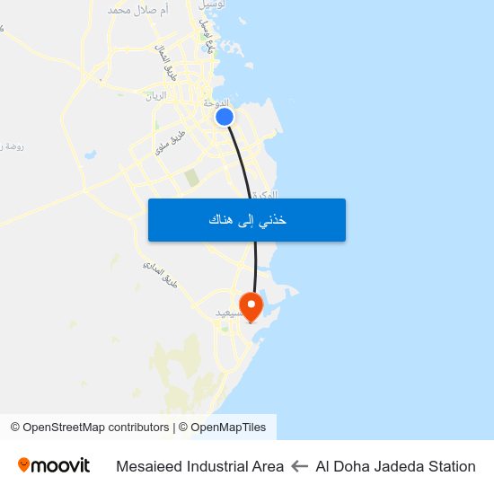 Al Doha Jadeda Station to Mesaieed Industrial Area map