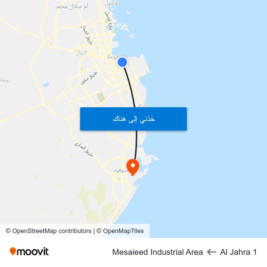Al Jahra 1 to Mesaieed Industrial Area map