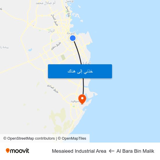 Al Bara Bin Malik to Mesaieed Industrial Area map