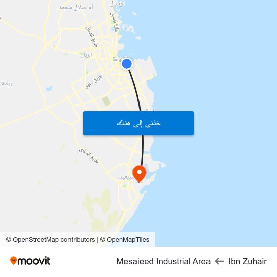 Ibn Zuhair to Mesaieed Industrial Area map