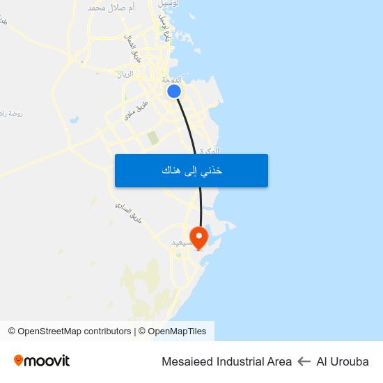 Al Urouba to Mesaieed Industrial Area map