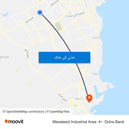 Doha Bank to Mesaieed Industrial Area map
