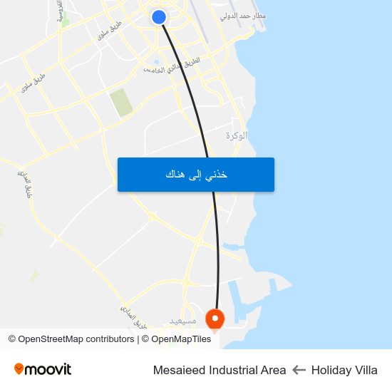 Holiday Villa to Mesaieed Industrial Area map