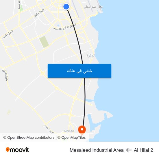 Al Hilal 2 to Mesaieed Industrial Area map