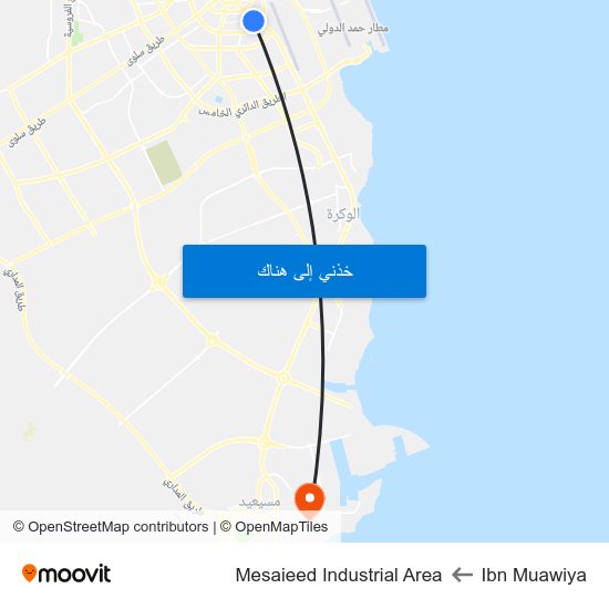 Ibn Muawiya to Mesaieed Industrial Area map