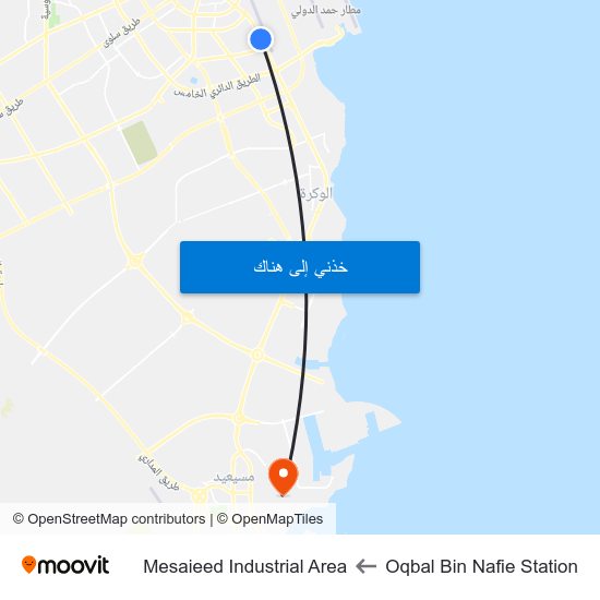 Oqbal Bin Nafie Station to Mesaieed Industrial Area map