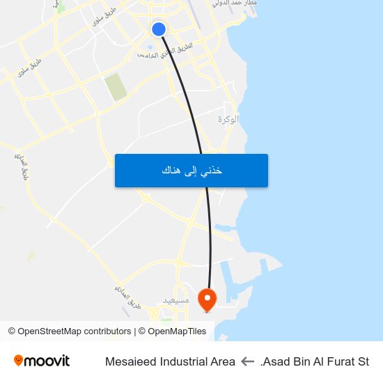 Asad Bin Al Furat St. to Mesaieed Industrial Area map