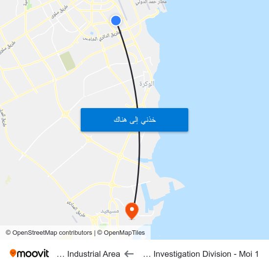 Airport Traffic & Investigation Division - Moi 1 to Mesaieed Industrial Area map