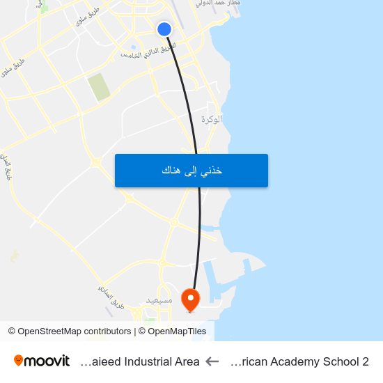 American Academy School 2 to Mesaieed Industrial Area map