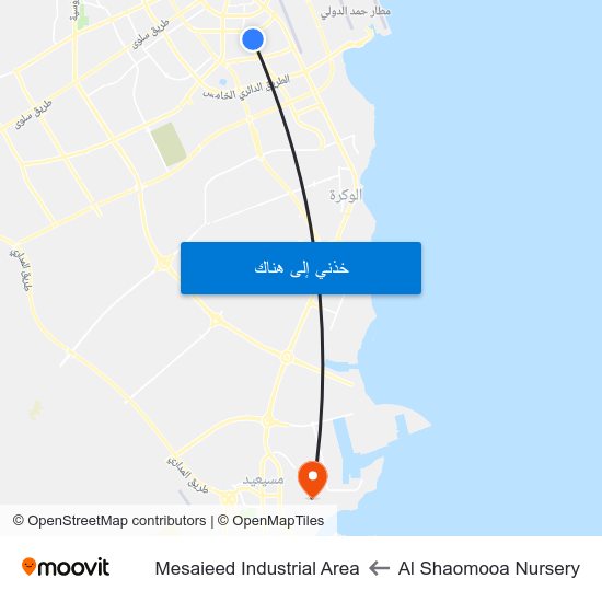Al Shaomooa Nursery to Mesaieed Industrial Area map