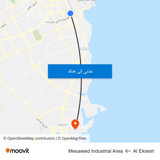 Al Ekresh to Mesaieed Industrial Area map