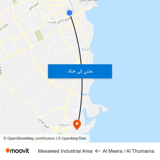 Al Meera / Al Thumama to Mesaieed Industrial Area map