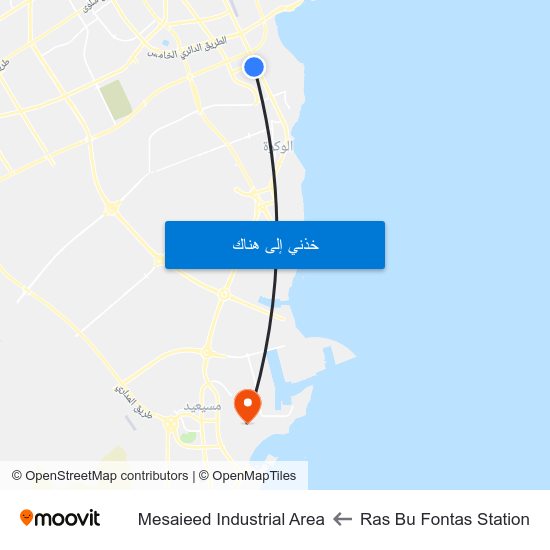 Ras Bu Fontas Station to Mesaieed Industrial Area map