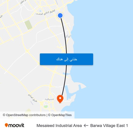 Barwa Village East 1 to Mesaieed Industrial Area map