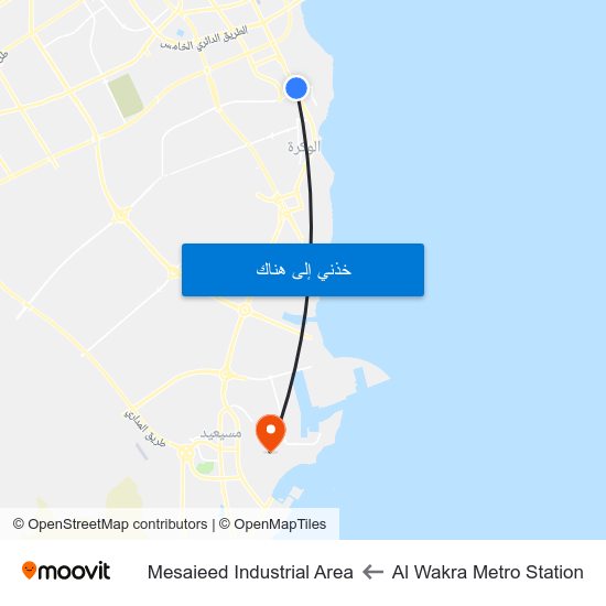 Al Wakra Metro Station to Mesaieed Industrial Area map