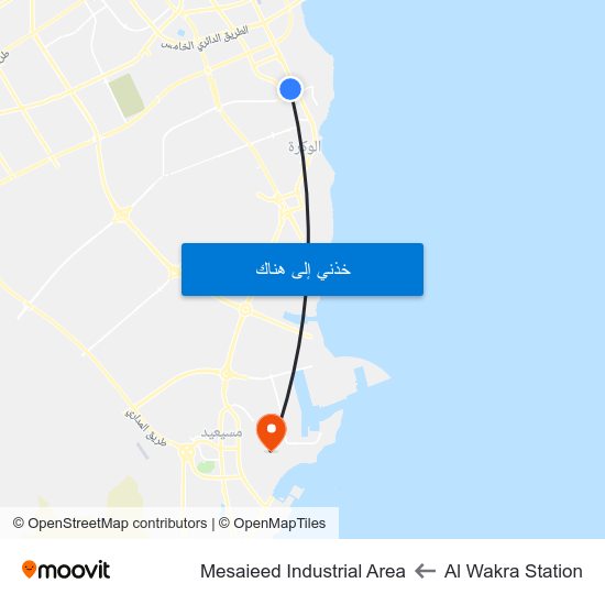 Al Wakra Station to Mesaieed Industrial Area map