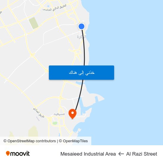 Al Razi Street to Mesaieed Industrial Area map