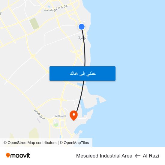 Al Razi to Mesaieed Industrial Area map
