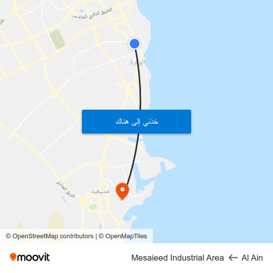 Al Ain to Mesaieed Industrial Area map