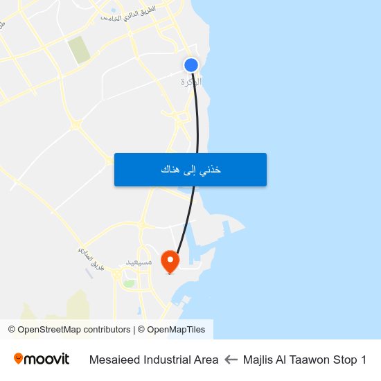 Majlis Al Taawon Stop 1 to Mesaieed Industrial Area map