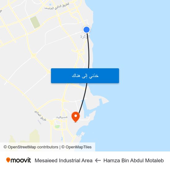 Hamza Bin Abdul Motaleb to Mesaieed Industrial Area map