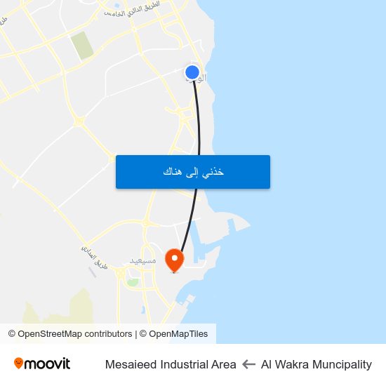 Al Wakra Muncipality to Mesaieed Industrial Area map