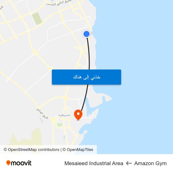 Amazon Gym to Mesaieed Industrial Area map