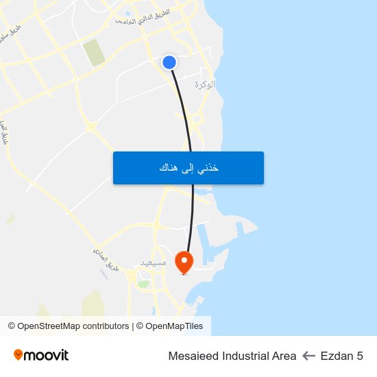 Ezdan 5 to Mesaieed Industrial Area map