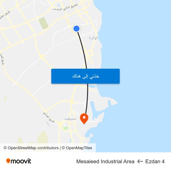 Ezdan 4 to Mesaieed Industrial Area map