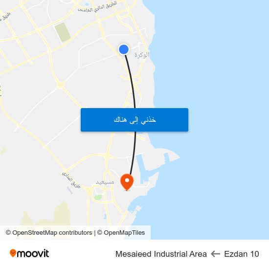 Ezdan 10 to Mesaieed Industrial Area map