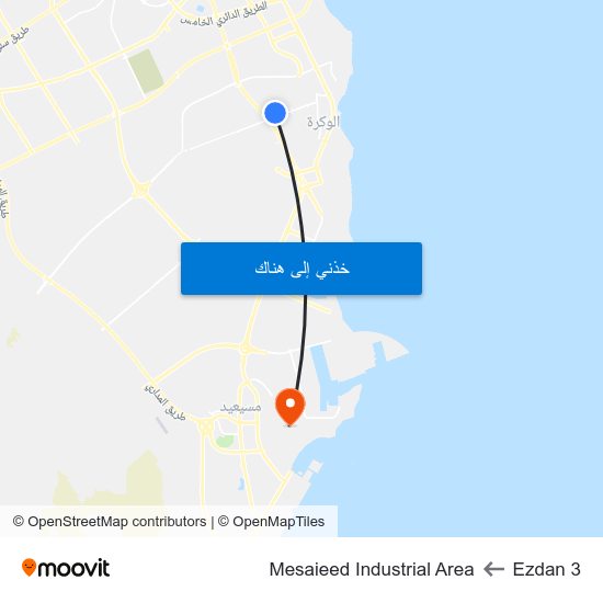 Ezdan 3 to Mesaieed Industrial Area map