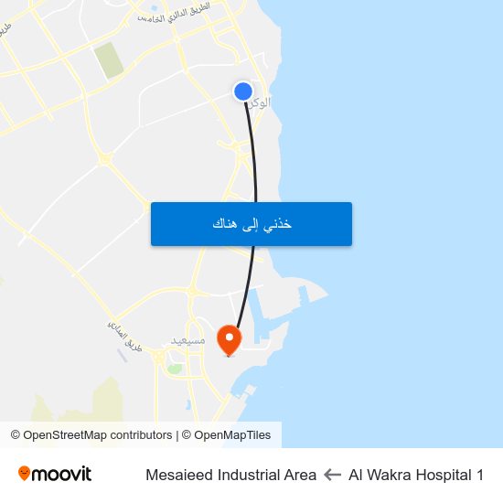 Al Wakra Hospital 1 to Mesaieed Industrial Area map