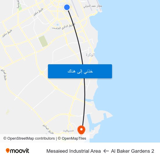 Al Baker Gardens 2 to Mesaieed Industrial Area map