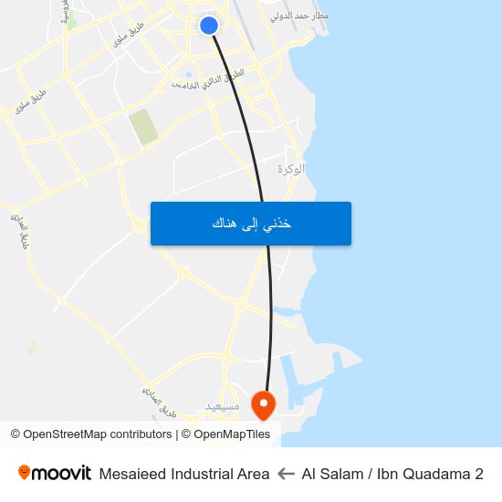 Al Salam / Ibn Quadama 2 to Mesaieed Industrial Area map