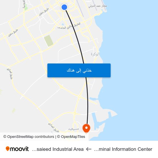 Criminal Information Center to Mesaieed Industrial Area map