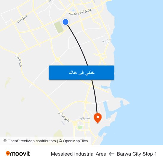 Barwa City Stop 1 to Mesaieed Industrial Area map