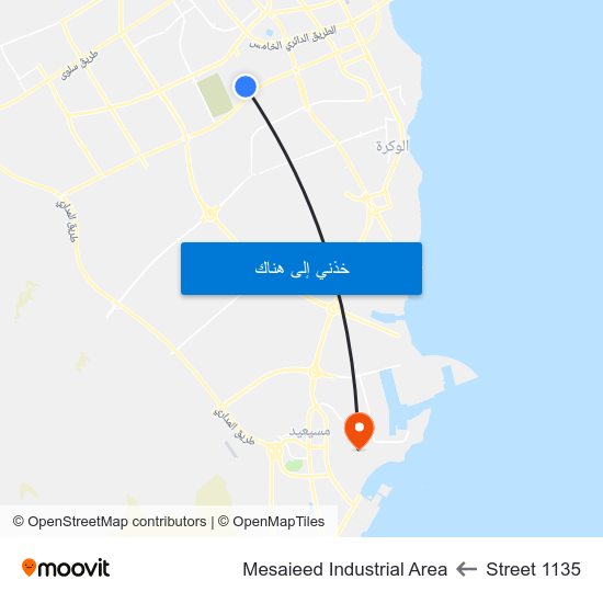 Street 1135 to Mesaieed Industrial Area map