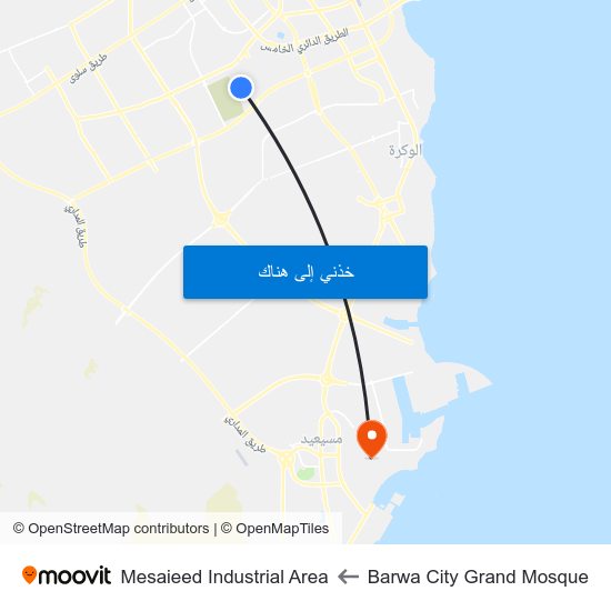Barwa City Grand Mosque to Mesaieed Industrial Area map