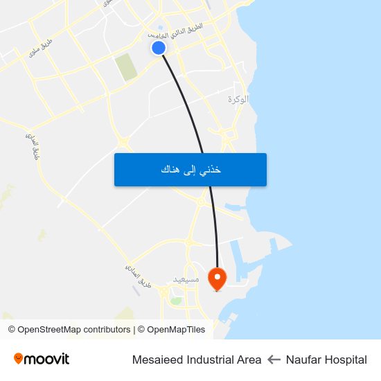 Naufar Hospital to Mesaieed Industrial Area map