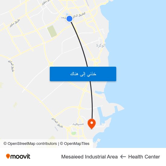 Health Center to Mesaieed Industrial Area map
